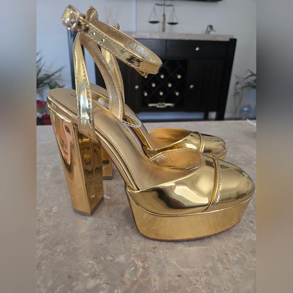 Antonio Melani x Nat Note Pia Mirror Metallic Platform Pumps. Gold  (Size 5.5) - Picture 6 of 14